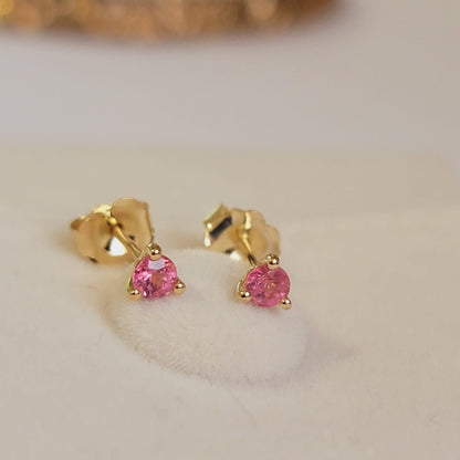 14k Solid Gold Solitaire Pink Sapphire Studs