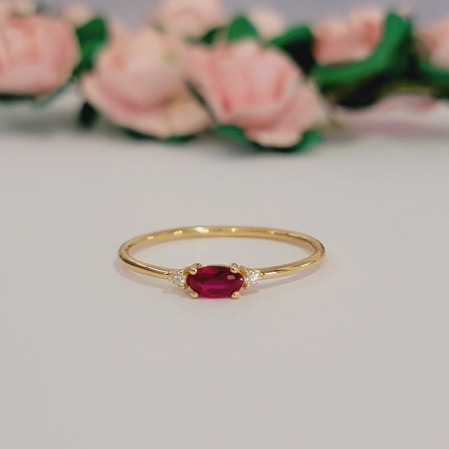 14k Solid Gold Ruby And Diamonds Ring