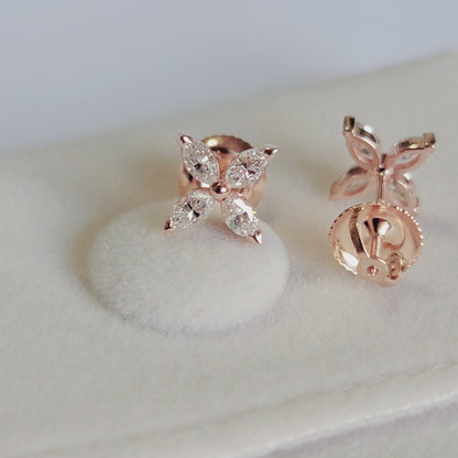 Diamond Earrings, Marquise Earrings, Studs Earrings, Diamond Stud Earrings, Gold Earrings, Flower Earrings, 0.63Ct Earrings, 14k Gold Stud