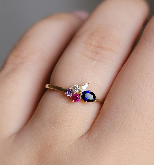 14k Solid Gold Diamond and Gemstone Ring