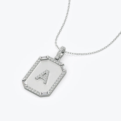 Diamond Tag Initial Necklace in 14k Solid Gold / Personalized Diamond Tag Necklace / Monogram Necklace / Initial Necklace / Letter Pendant