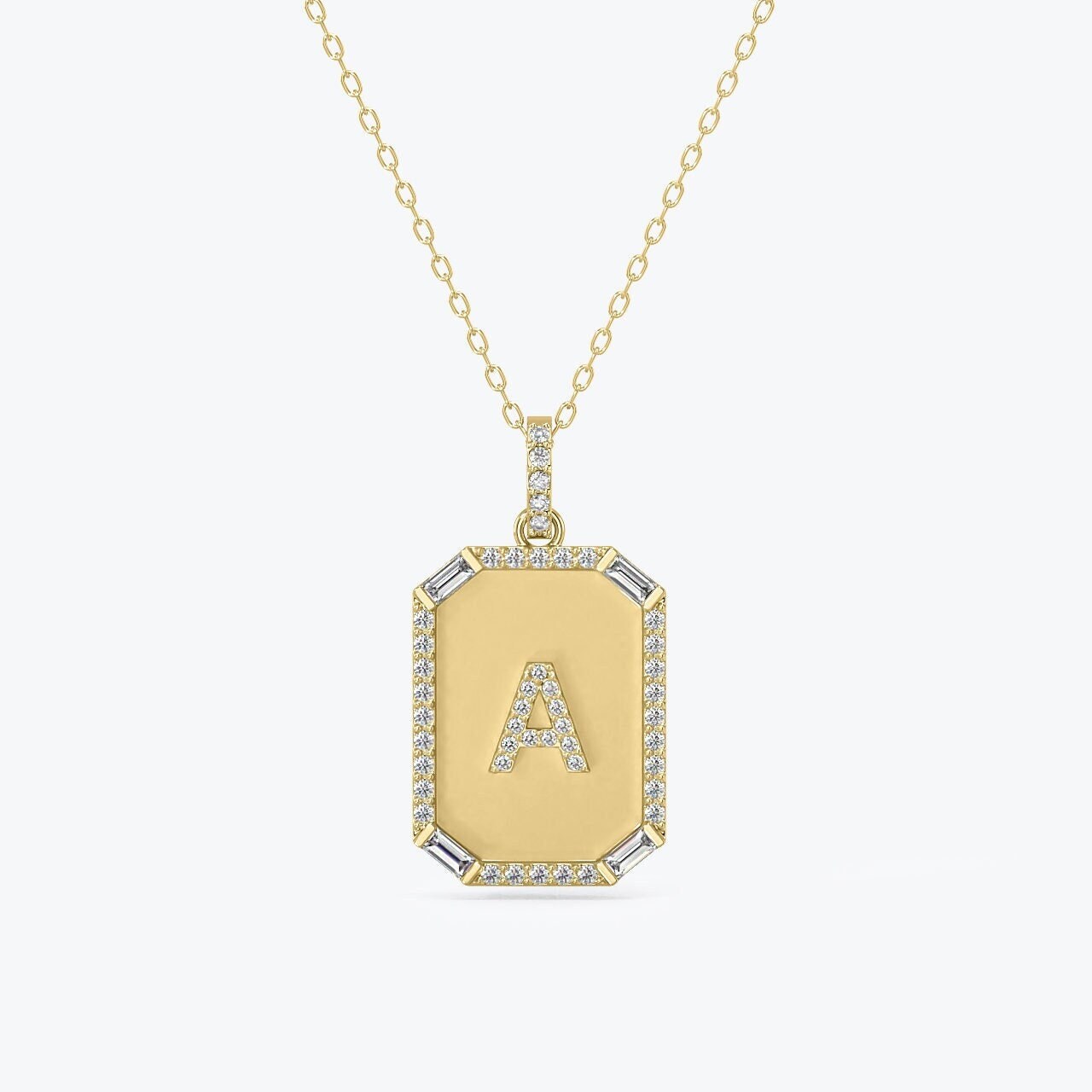 18k Gold diamond Dog tag Necklace with diamonds