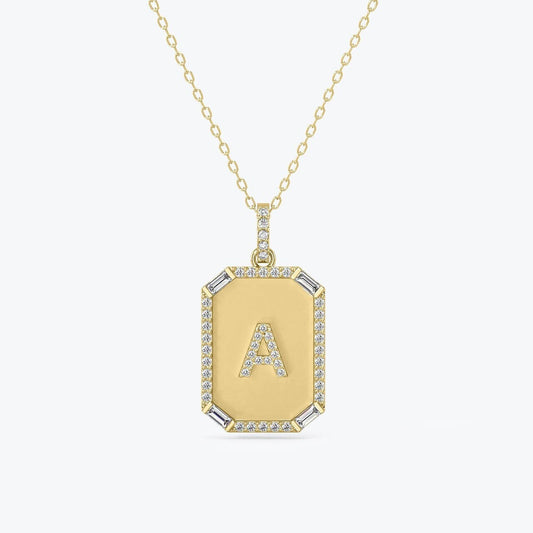18k Gold diamond Dog tag Necklace with diamonds