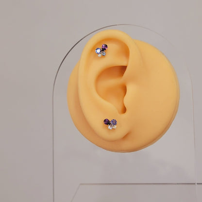 Gemstone Cluster Stud Earrings, Multi-Gemstone Color Earrings, 14K Solid Yellow Gold Birthstone Studs, Anniversary Gift, White Stud Earrings