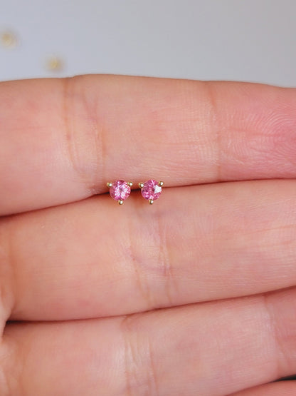 14k Solid Gold Solitaire Pink Sapphire Studs