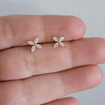 Diamond Earrings, Marquise Earrings, Studs Earrings, Diamond Stud Earrings, Gold Earrings, Flower Earrings, 0.63Ct Earrings, 14k Gold Stud