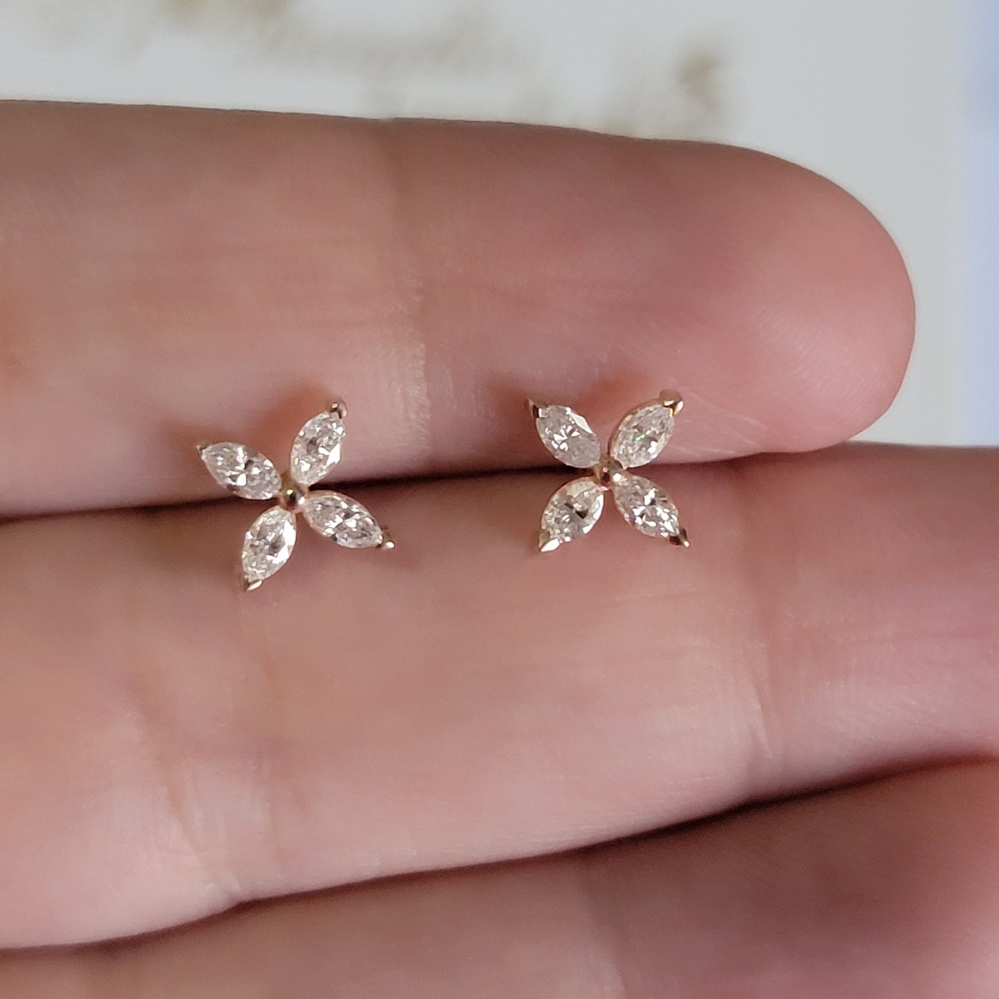 Diamond Earrings, Marquise Earrings, Studs Earrings, Diamond Stud Earrings, Gold Earrings, Flower Earrings, 0.63Ct Earrings, 14k Gold Stud