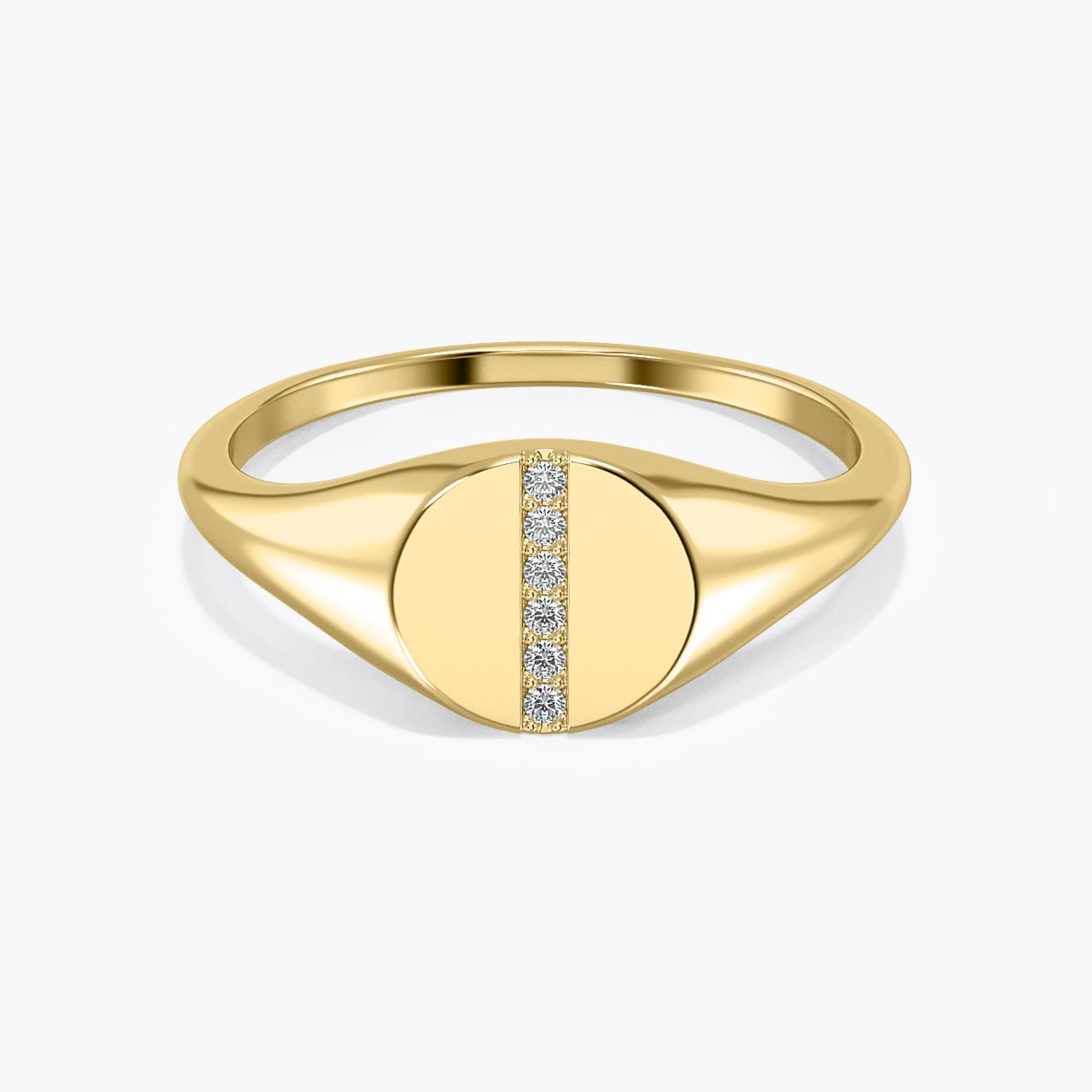 14k Gold Round Signet Ring With Diamonds