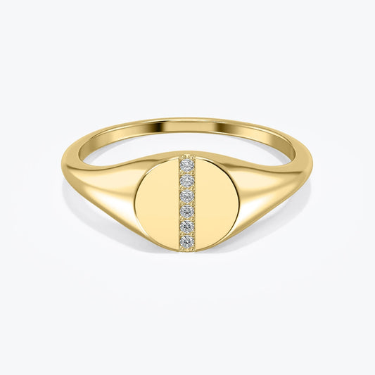 14k Gold Round Signet Ring With Diamonds