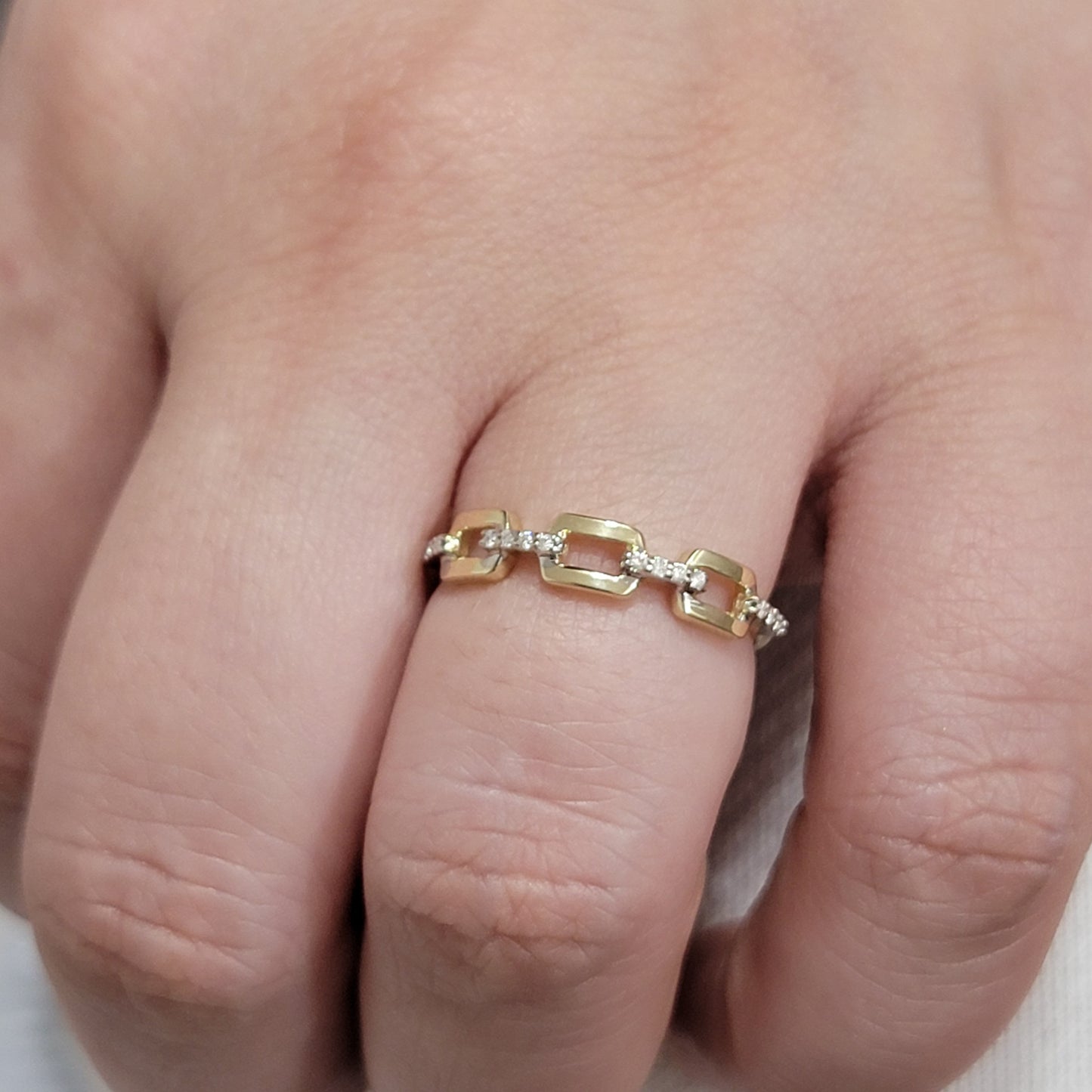 Diamond Chain Link Ring, Diamond Pavé Cuban Curb Link Ring, Gold Linked Ring in14k, Statement Ring, Unique Diamond Ring, Half Eternity Ring