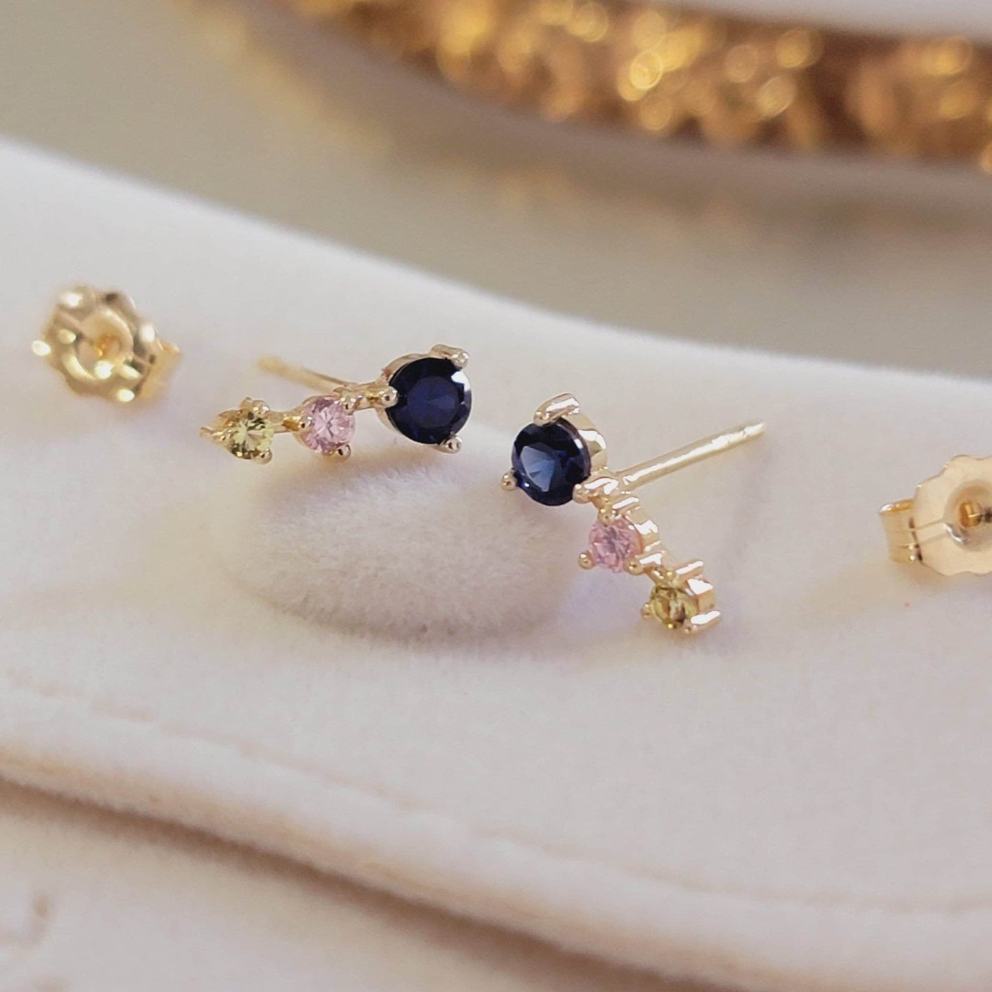 Cluster Gemstone Stud Earrings, 14K Gold Gemstone Studs, Diamond Cluster Earrings, Birthday Gift, Multi-Color Stone Earrings, Gift for mom