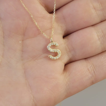14k Gold Diamond Initial Necklace