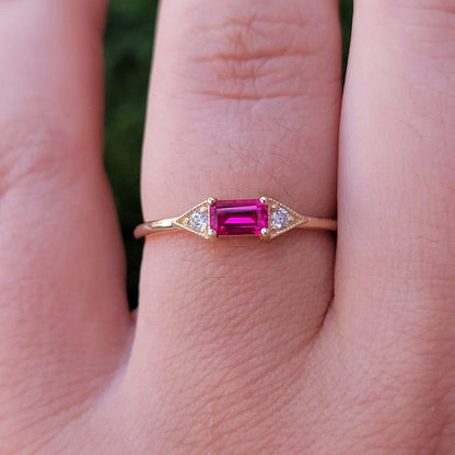 Ruby and Diamond Ring, Stackable Ring 14k Gold, Natural Ruby, Victorian Ruby Ring, July Birthstone Ring, Anniversary Gift, Statement Ring
