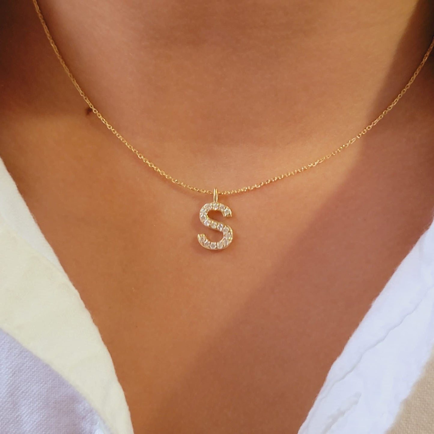 14k Gold Diamond Initial Necklace