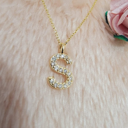 14k Gold Diamond Initial Necklace