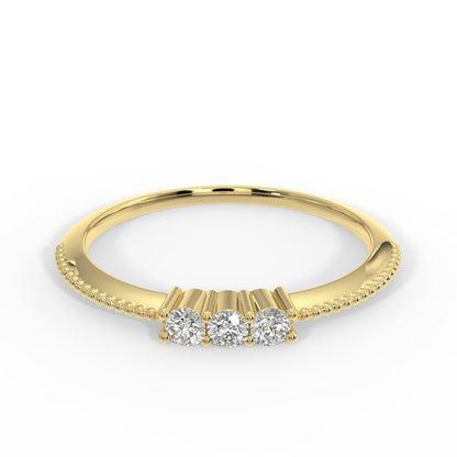 Diamond Ring, 14k Three  Stone Beaded Diamond Ring, Minimalist Ring, Dainty Minimal Diamond Ring, Thin Gold Diamond Stacking Ring, White