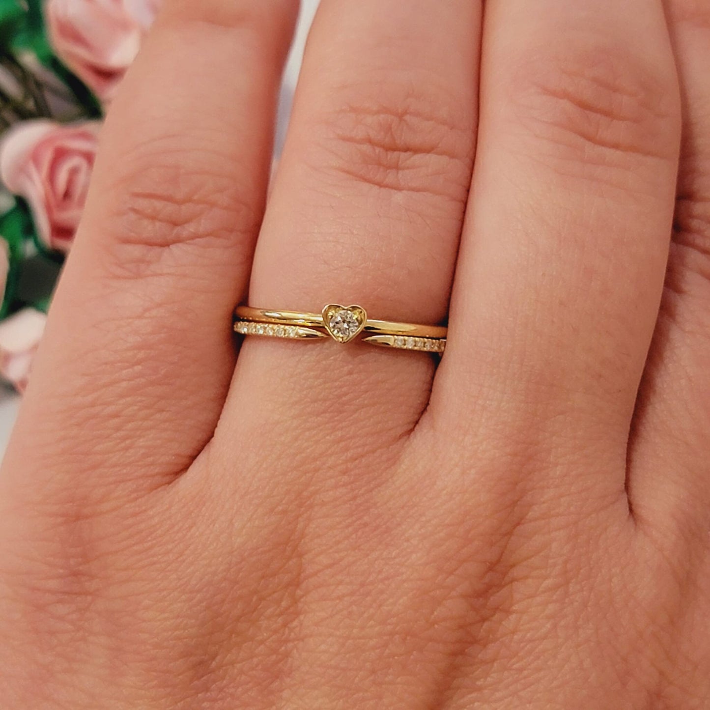 Heart-Shape Diamond Ring, Tiny Diamond Ring Women, Solid Gold Band, Promise Ring,  14k Gold Stackable Ring, White Gold Ring, Minimalist ring