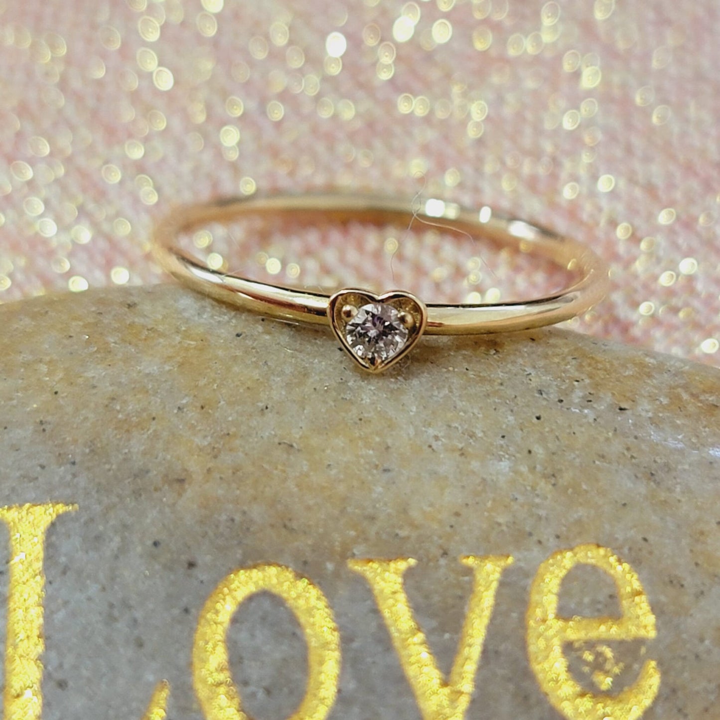 Heart-Shape Diamond Ring, Tiny Diamond Ring Women, Solid Gold Band, Promise Ring,  14k Gold Stackable Ring, White Gold Ring, Minimalist ring
