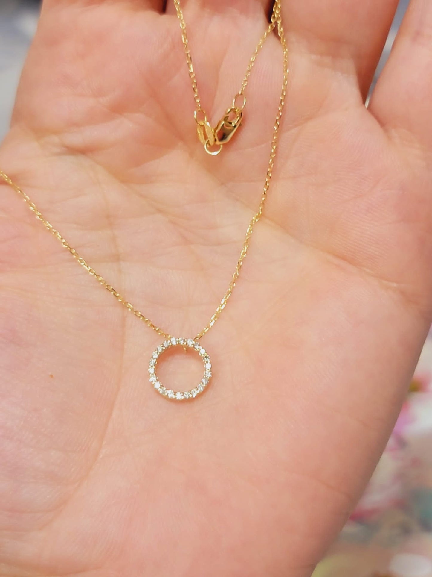 Tiny Diamond Necklace, Cluster Diamond Pendant, Open Circle Diamond Pendant, Diamond Circle Of life necklace in 14k Solid Gold
