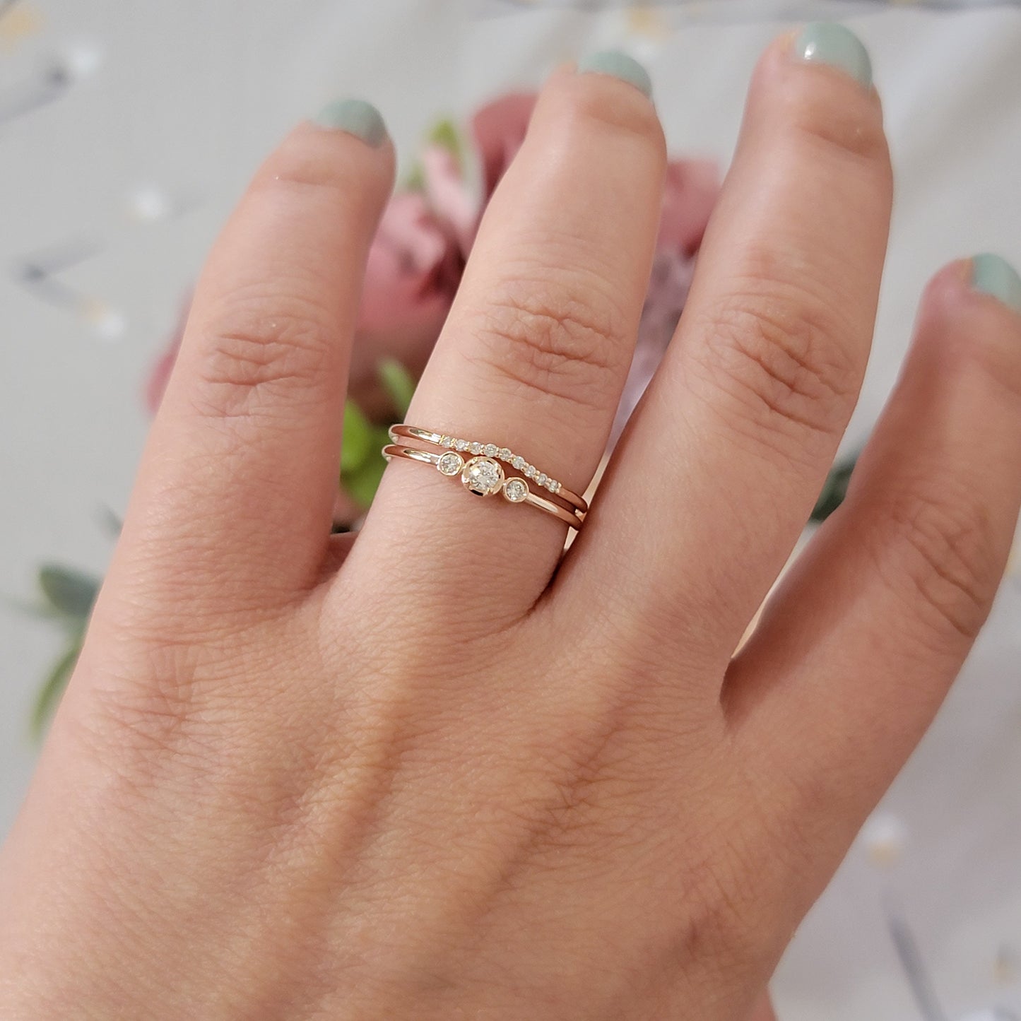 14k Solid Gold and Diamonds Minimalist Engagement Ring set