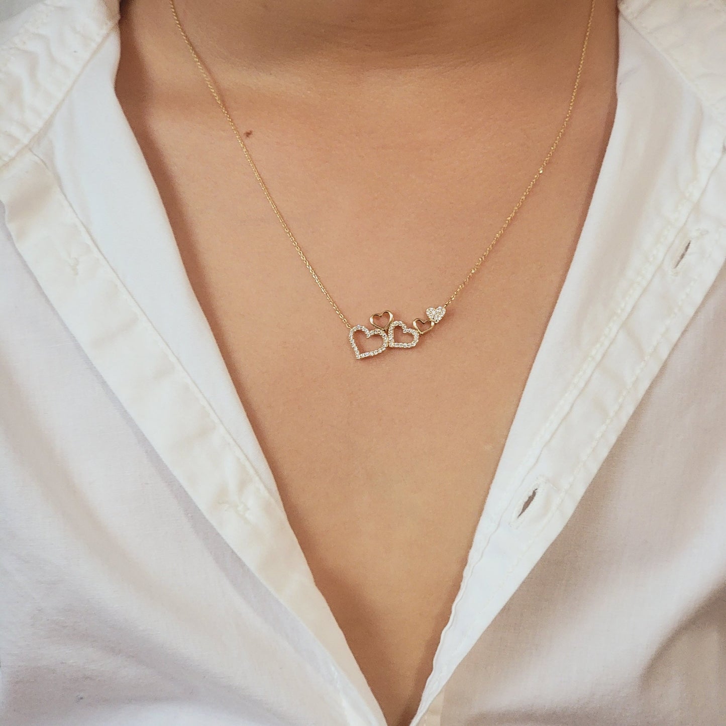 Diamond Necklace, 14k Solid Gold Natural Diamond Pavé Heart Necklace, Diamond Charm for women, Cluster Heart Necklace