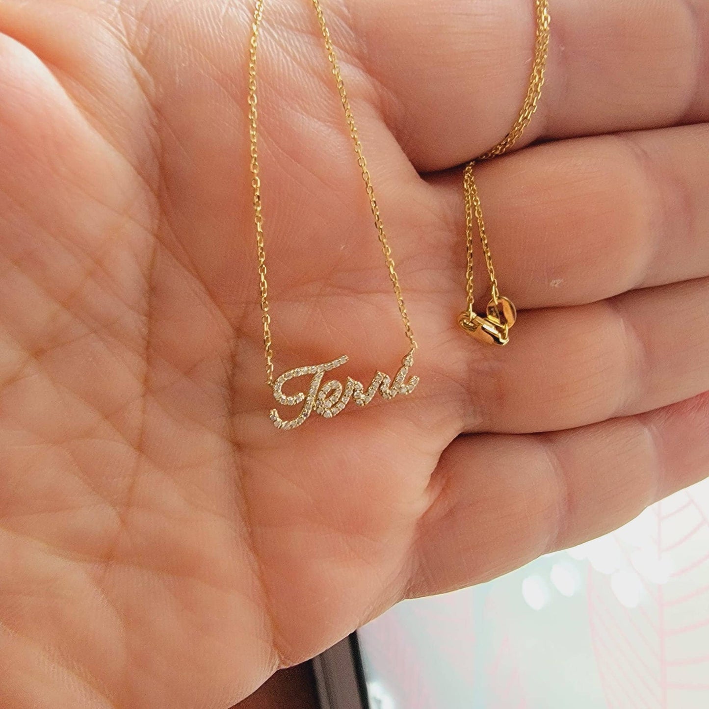 Diamond Name Necklace, 14k Personalized Dainty Script Name Necklace, Personalized Diamond Letter Necklace, Lowercase Name Necklace, Gift