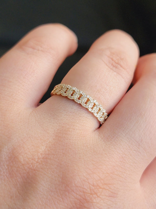 14k Solid Gold Diamond Pavé Cuban Curb Link Ring