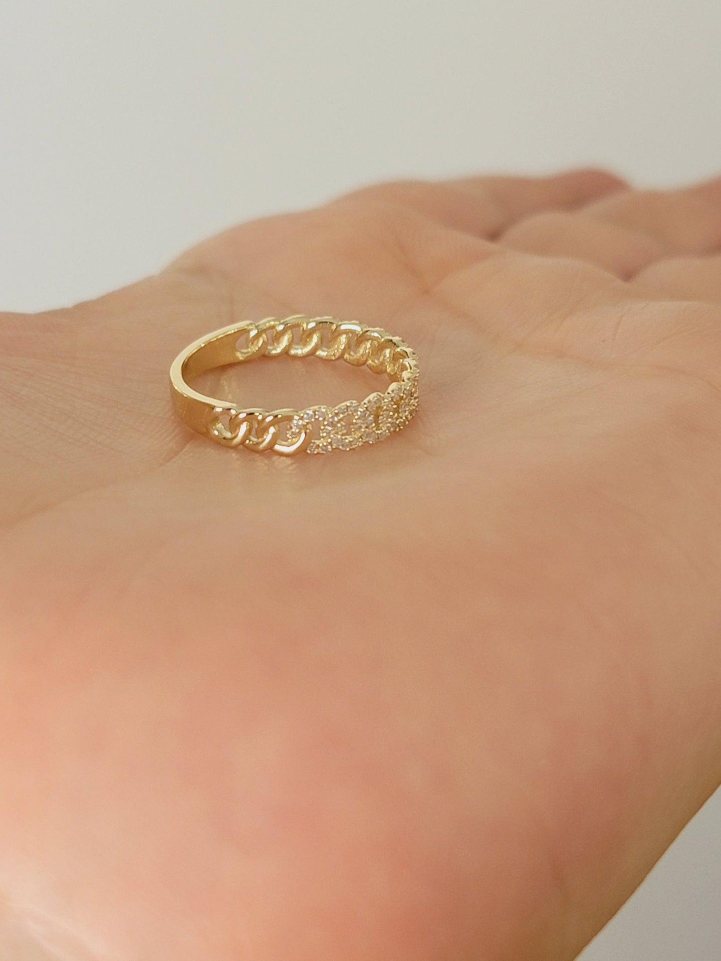 14k Solid Gold Diamond Pavé Cuban Curb Link Ring