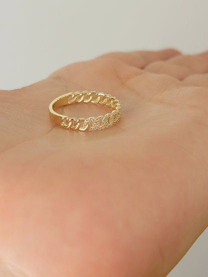14k Solid Gold Diamond Pavé Cuban Curb Link Ring