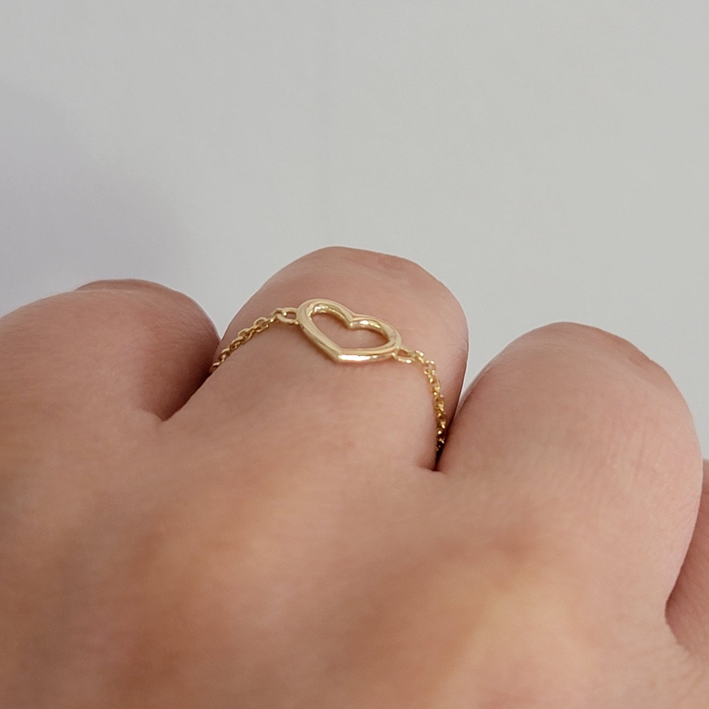 Chain Ring, 14k Solid Gold Chain Ring, Heart Chain Ring, Minimalist Ring, Dainty Ring, Gold Heart Ring, Ring for Her, Stacking Rings