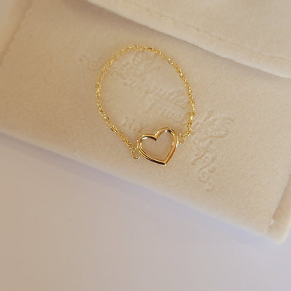 Chain Ring, 14k Solid Gold Chain Ring, Heart Chain Ring, Minimalist Ring, Dainty Ring, Gold Heart Ring, Ring for Her, Stacking Rings