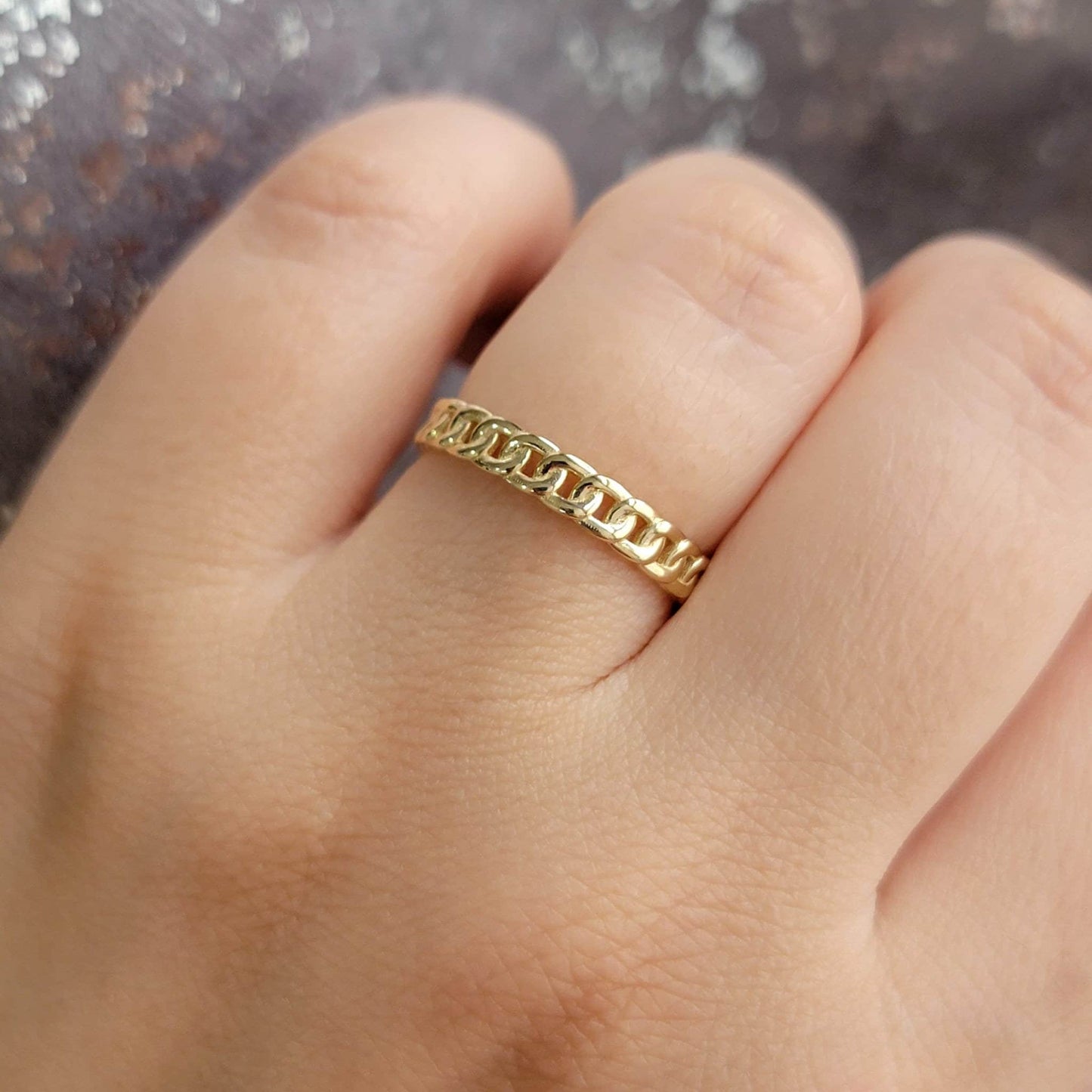 14K Gold Cuban Chain Ring