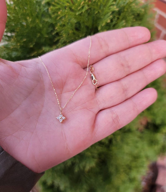 Diamond Clover Necklace in 14k Solid Gold, Good Luck Charm, Dainty Sparkling Chain, Natural Diamond Flower Cluster Chain, White Gold pendant