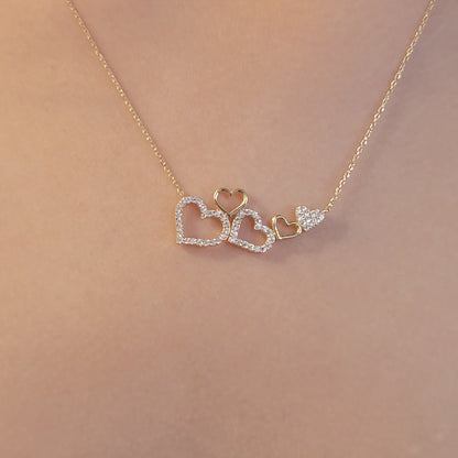 Diamond Necklace, 14k Solid Gold Natural Diamond Pavé Heart Necklace, Diamond Charm for women, Cluster Heart Necklace