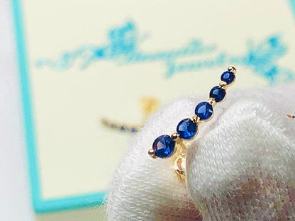 Curved Blue Sapphire Earrings, 14k Gold Studs, Blue Sapphire Studs, Ear Climber Earrings, Dainty Earrings, Minimalist Earrings, Curved Studs