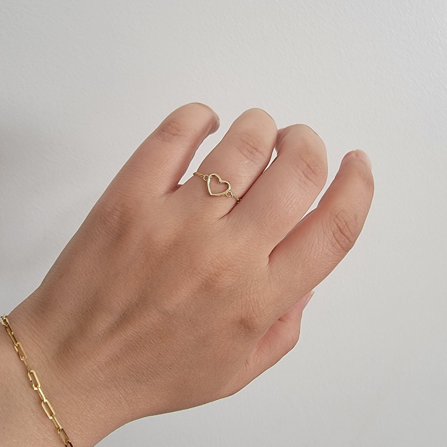 Chain Ring, 14k Solid Gold Chain Ring, Heart Chain Ring, Minimalist Ring, Dainty Ring, Gold Heart Ring, Ring for Her, Stacking Rings