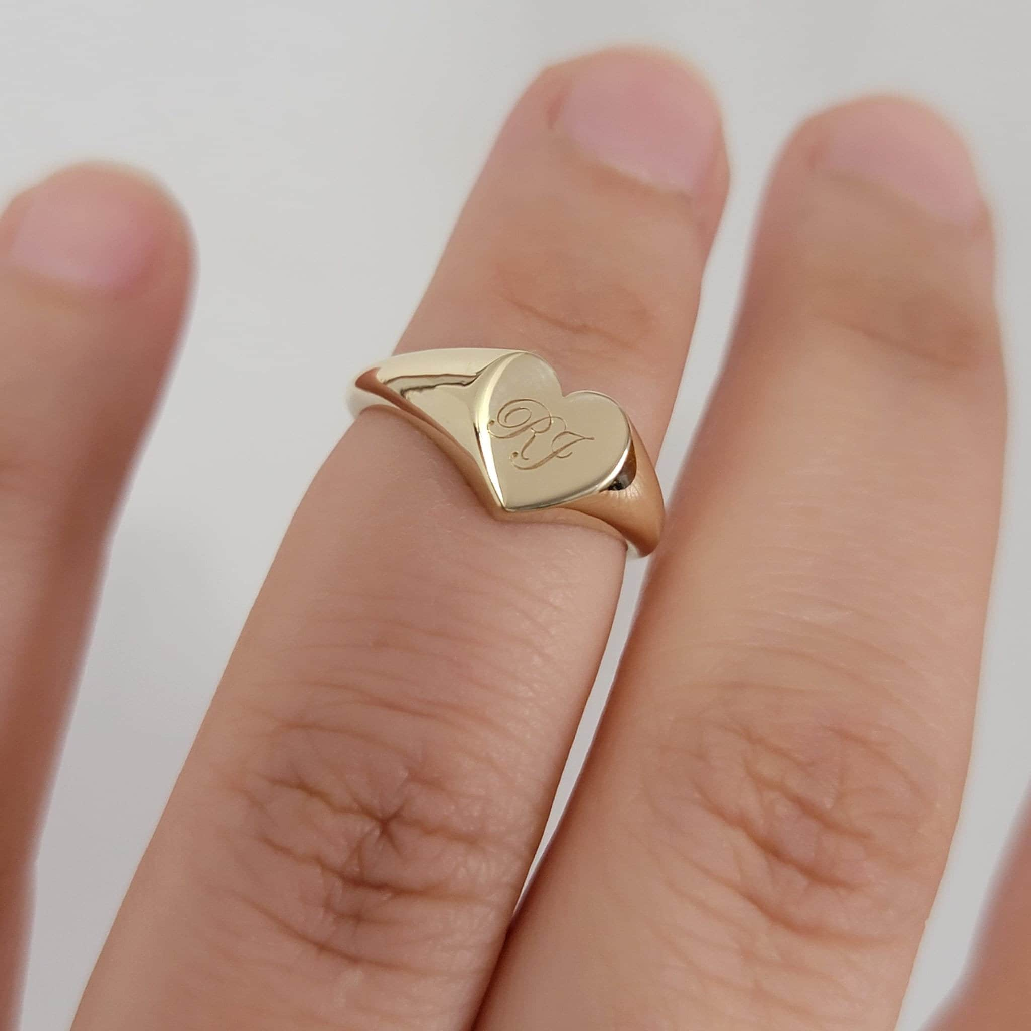 Gold heart shaped hot sale signet ring