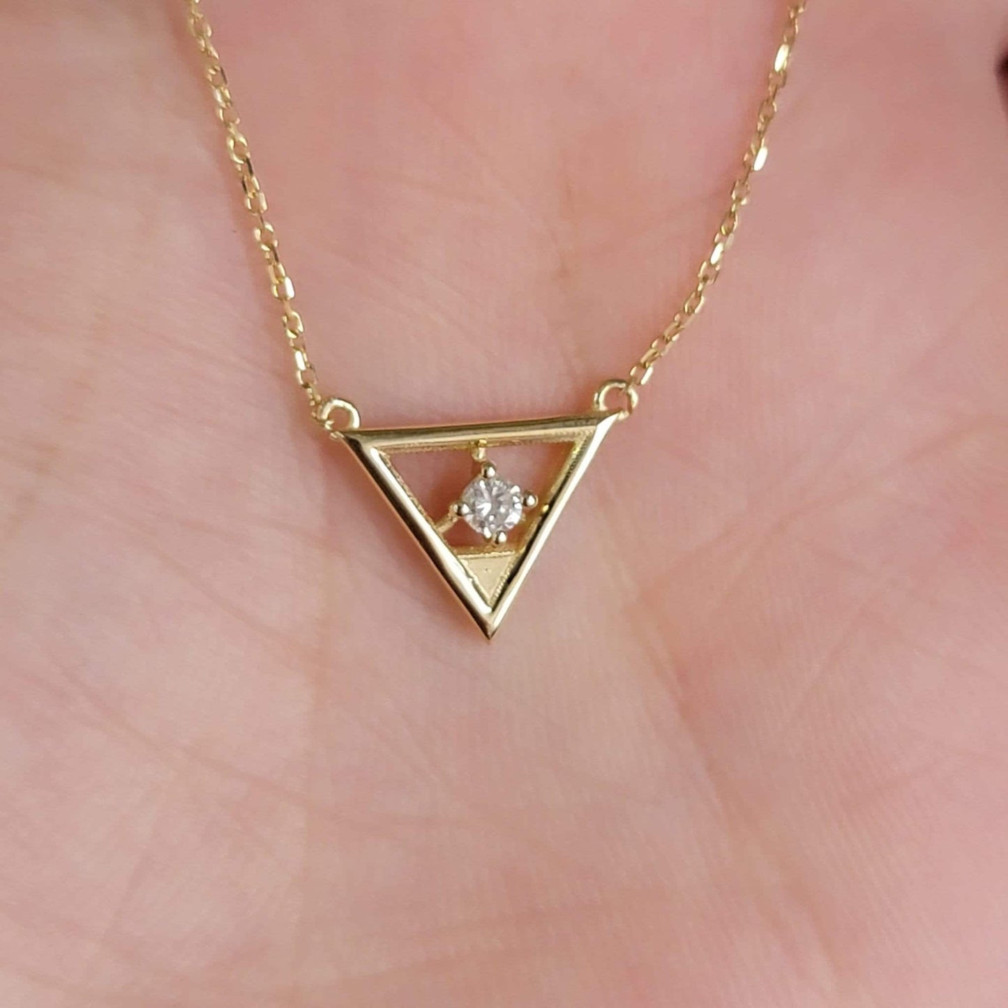 Trillion Diamond Necklace, Diamond Triangle Necklace, 14K Gold Diamond Necklace, Geometric Diamond Necklace, Charm Pendant Necklace, Rose