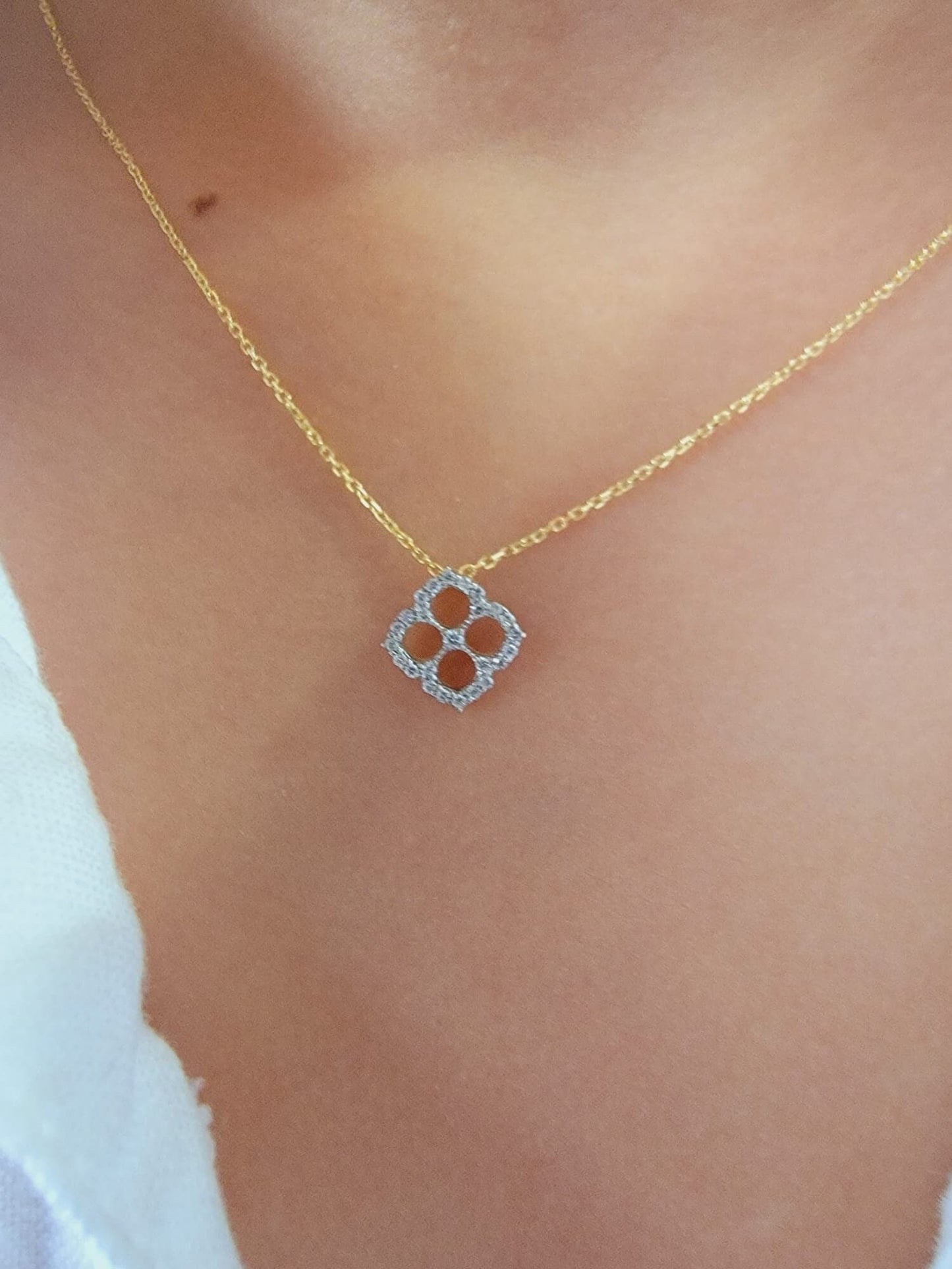 14K Gold Clover Diamond Necklace