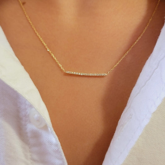 14k Gold Diamond Bar Necklace