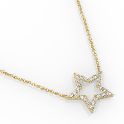 14k Solid Gold Star Diamond Necklace, Small Star Charm, Dainty Gold Necklace, Natural Diamond Necklace, diamond Star Pendant, White, Rose
