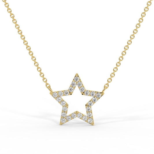 14k Solid Gold Star Diamond Necklace, Small Star Charm, Dainty Gold Necklace, Natural Diamond Necklace, diamond Star Pendant, White, Rose