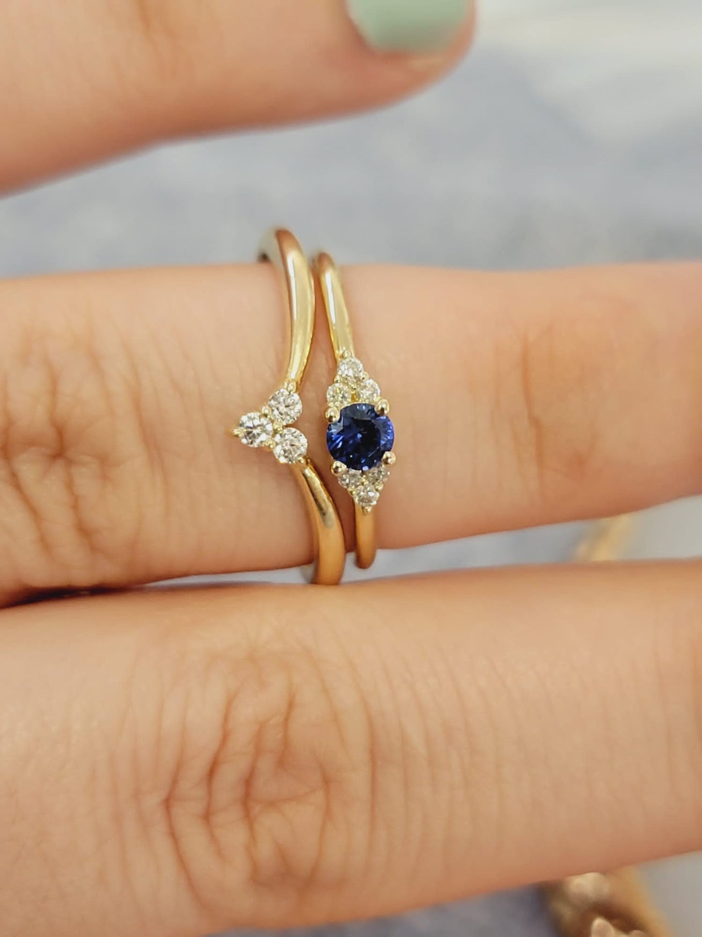 14k gold Blue Sapphire  And Diamond Ring