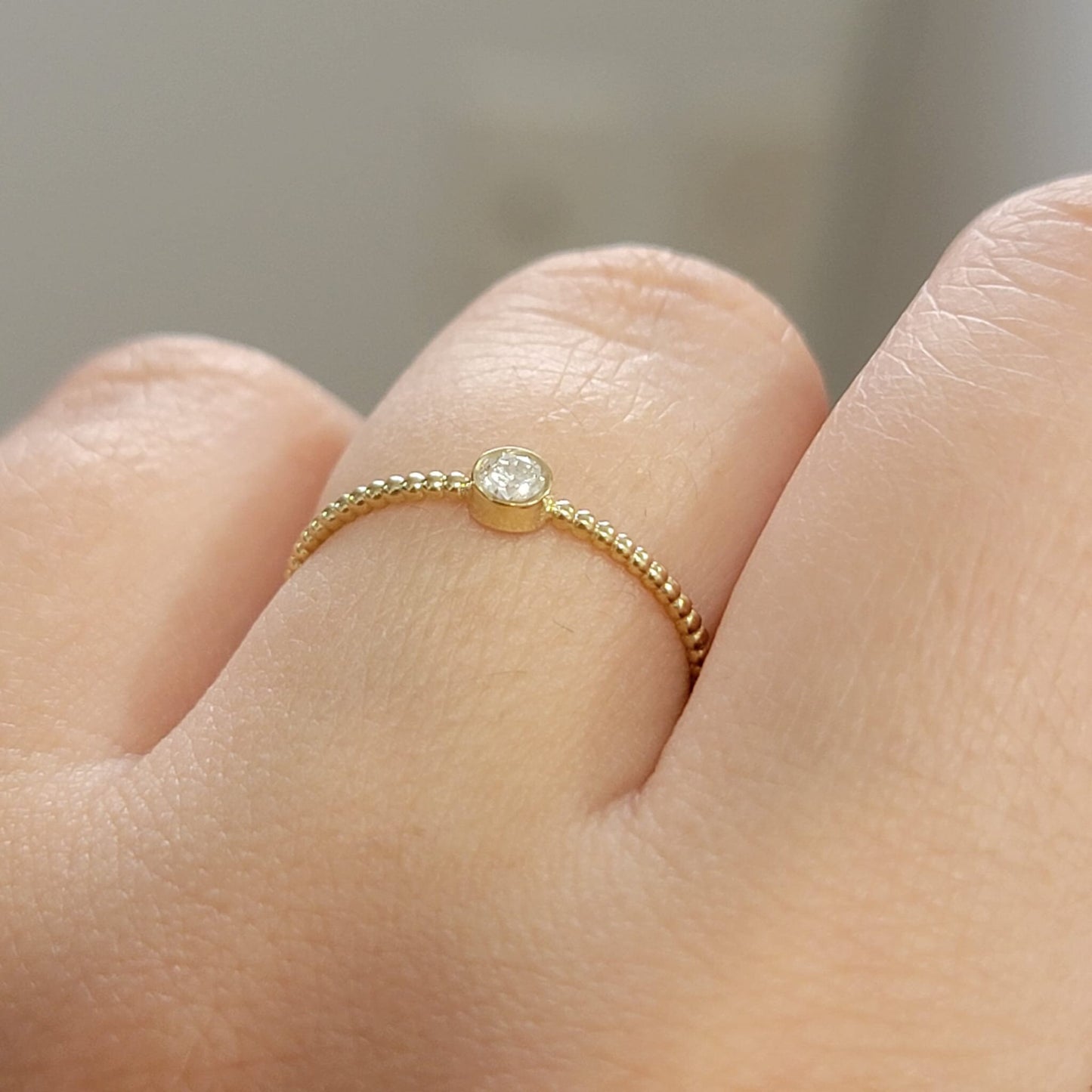 Solitaire Diamond Bezel Ring, 14k Solid Gold Ring, 0.10 Ct Diamond Stacking Ring, Natural Diamond Ring,  Thin Diamond Ring, Wedding Ring
