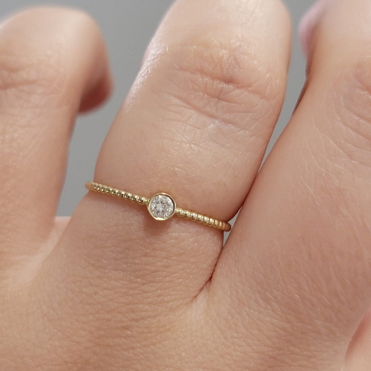 Solitaire Diamond Bezel Ring, 14k Solid Gold Ring, 0.10 Ct Diamond Stacking Ring, Natural Diamond Ring,  Thin Diamond Ring, Wedding Ring