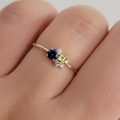 14k Cluster Diamond and Gems Ring