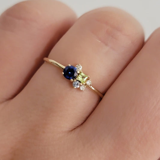 14k Cluster Diamond and Gems Ring